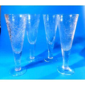 Vintage Pier 1 Reflections Crackle Champagne Flutes, Pilsner Glassess Set of 4